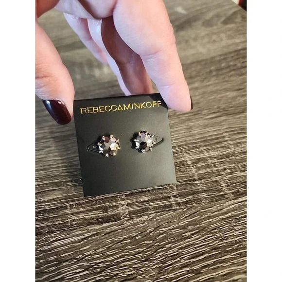 NWT Rebecca Minkoff Stud Earrings Faceted Gold Hematite $28 - Picture 1 of 3